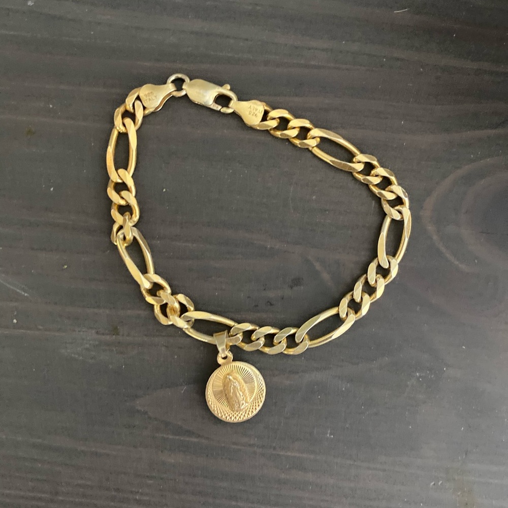 24k solid gold bracelet/ with 14k gold Pendant